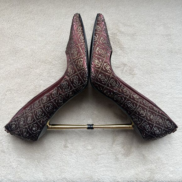 Guess Sorena Wine Stiletto High Heel Pumps Women 8.5 M Pointy Toe Rhinestones - Picture 6 of 16